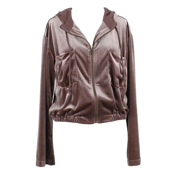 Young Fabulous & Broke Jackets & Blazers - Young Fabulous & Broke Sz M Dusty Pink Velour Zip Hooded Poly Blend Jacket